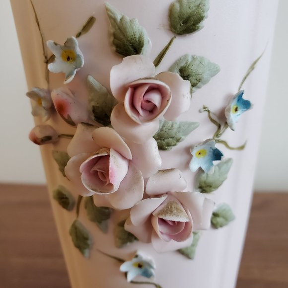 Lefton hand painted light pink 3D Lowers vase - Picture 2 of 6